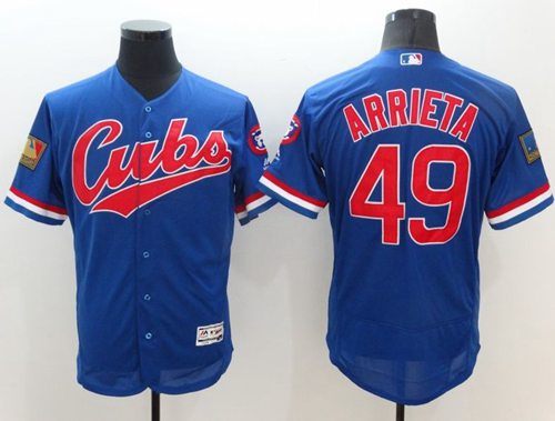 Cubs #49 Jake Arrieta Blue Flexbase Authentic Collection 1994 Turn Back The Clock Stitched MLB Jersey - Click Image to Close